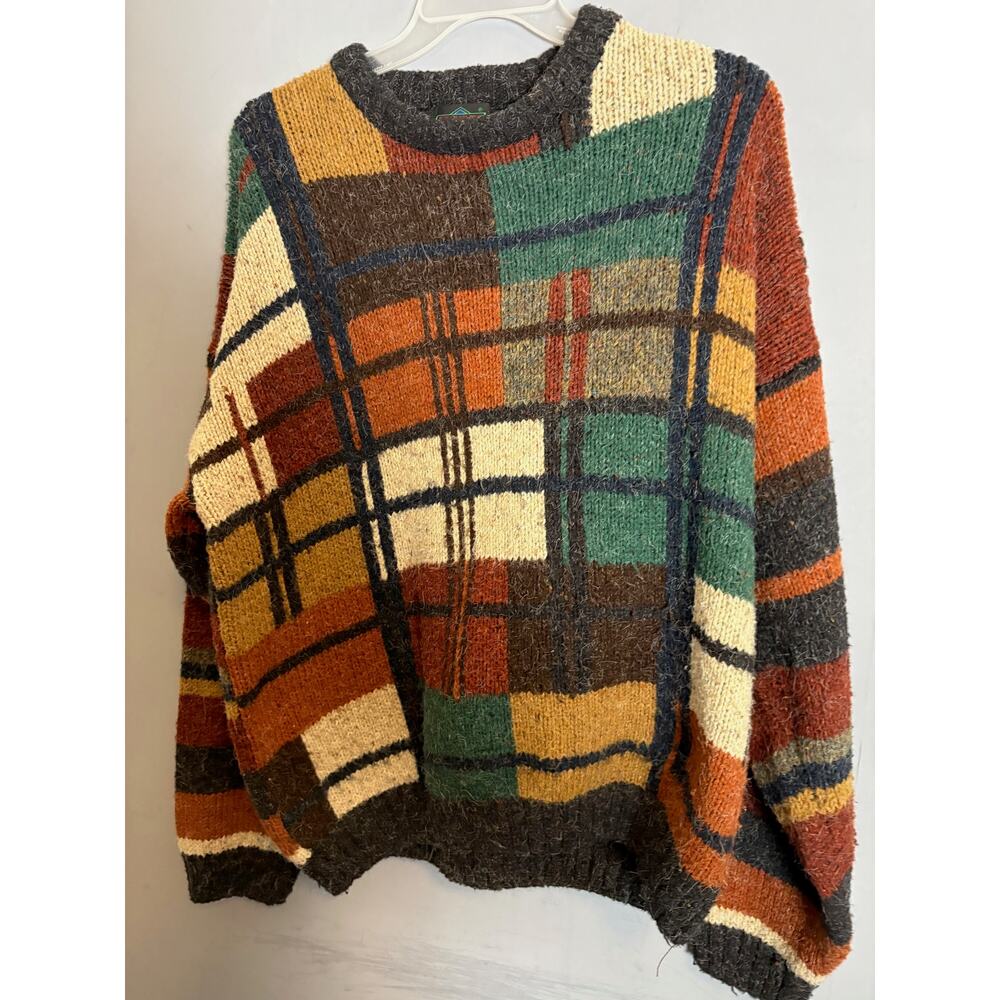 Vintage Etchings Wool Blend Plaid Knit Sweater Multicolor Men’s XL